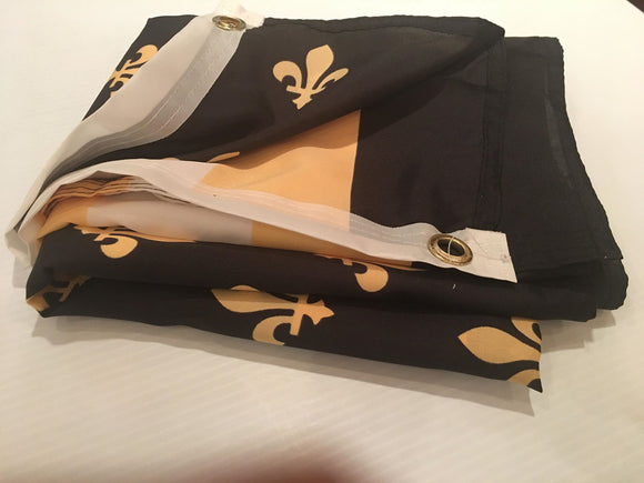 BLACK & GOLD FLEUR DE LIS AMERICAN FLAGS  3X5 ROUGH TEX 100D