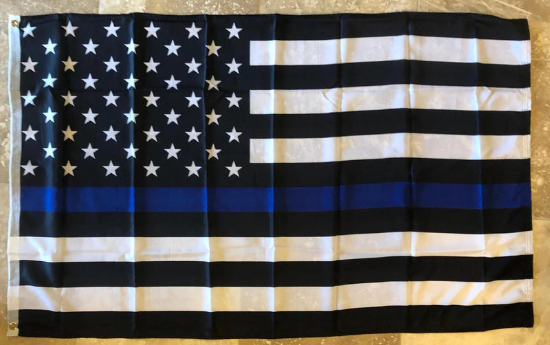 US Police Memorial Thin Blue Line  3'X5'  Flag Rough Tex ® 100D
