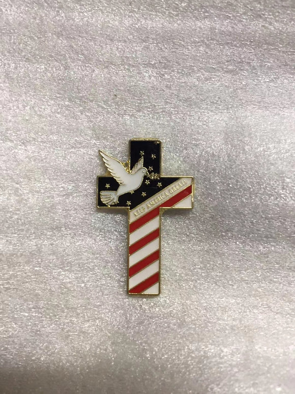 Keep America Great Cross W/ Dove Cloisonne Hat & Lapel Pin