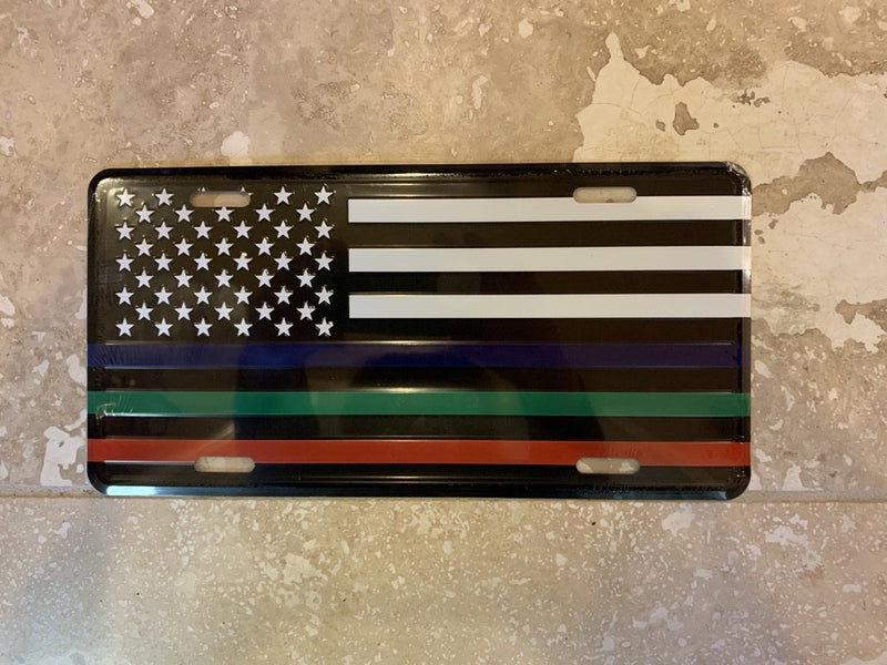 Red Blue Green Line US Memorial License Plate