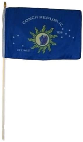 12 Conch Republic Key West 12"X18" Flag With 30" Inch Wooden Stick  - Rough Tex® 100D