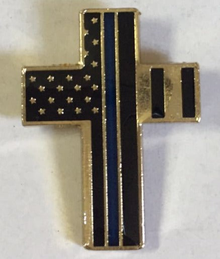 USA Police Memorial Cross -  Cloisonne Hat & Lapel Pin