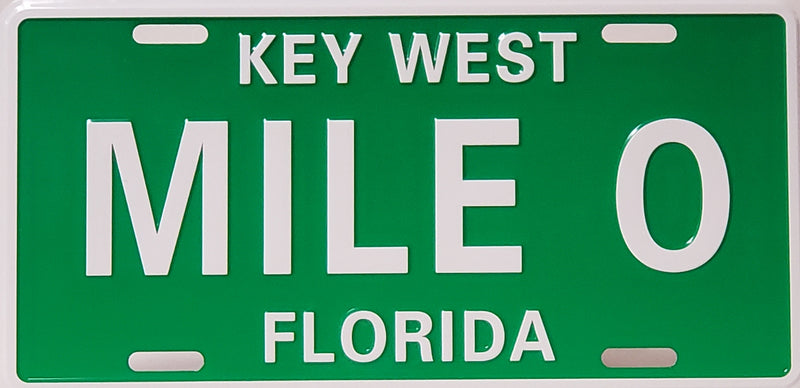 Key West Mile 0 Embossed License Plate