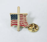 USA Wavy Flag With Gold Cross Cloisonné Hat & Lapel Pin