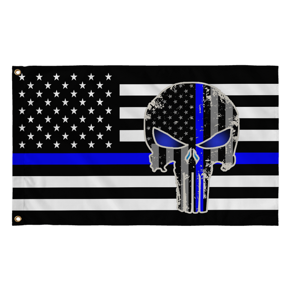 3'X5' 68D NYLON USA POLICE PUNISHER FLAG BLUE LINE