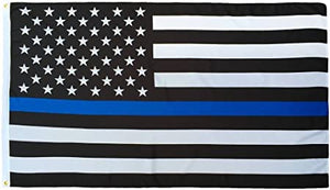 US Police Memorial Thin Blue Line  3'X5'  Flag Rough Tex ® 100D