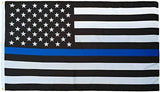 US Police Memorial Thin Blue Line  3'X5' Flag Rough Tex ® 68D Nylon