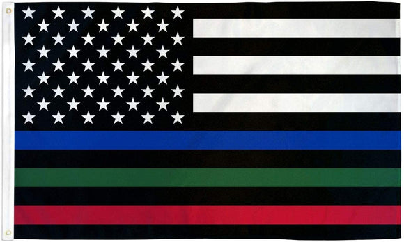 USA Blue Red Green Line Memorial 3'X5' Flag Rough Tex ® 100D