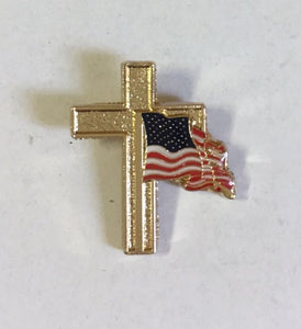 USA Flag Gold Cross Extra Small (1.9 cm X 2.22 cm) - Cloisonne Hat & Lapel Pin