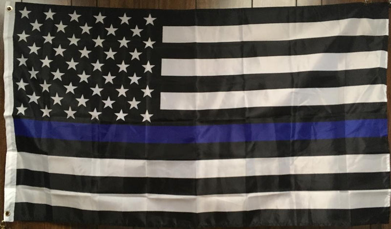 US Police Memorial Thin Blue Line  3'X5'  Flag Rough Tex ® 100D