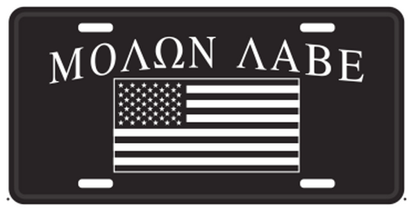 Molon Labe USA Black Embossed License Plate