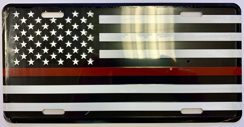 US Fire Red Line Memorial Aluminum Embossed License Plate