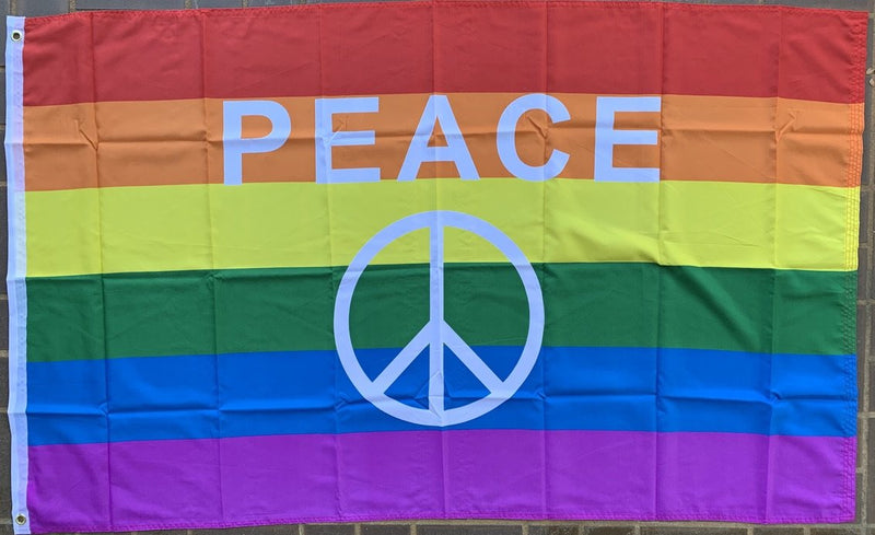 Rainbow Peace Sign Flag 3'X5' Rough Tex® 100D
