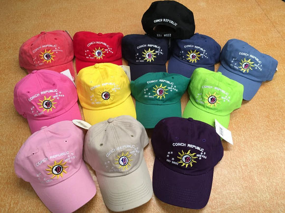 CONCH REPUBLIC ASSORTED COLORS CAPS 100% COTTON WASHED KEY WEST