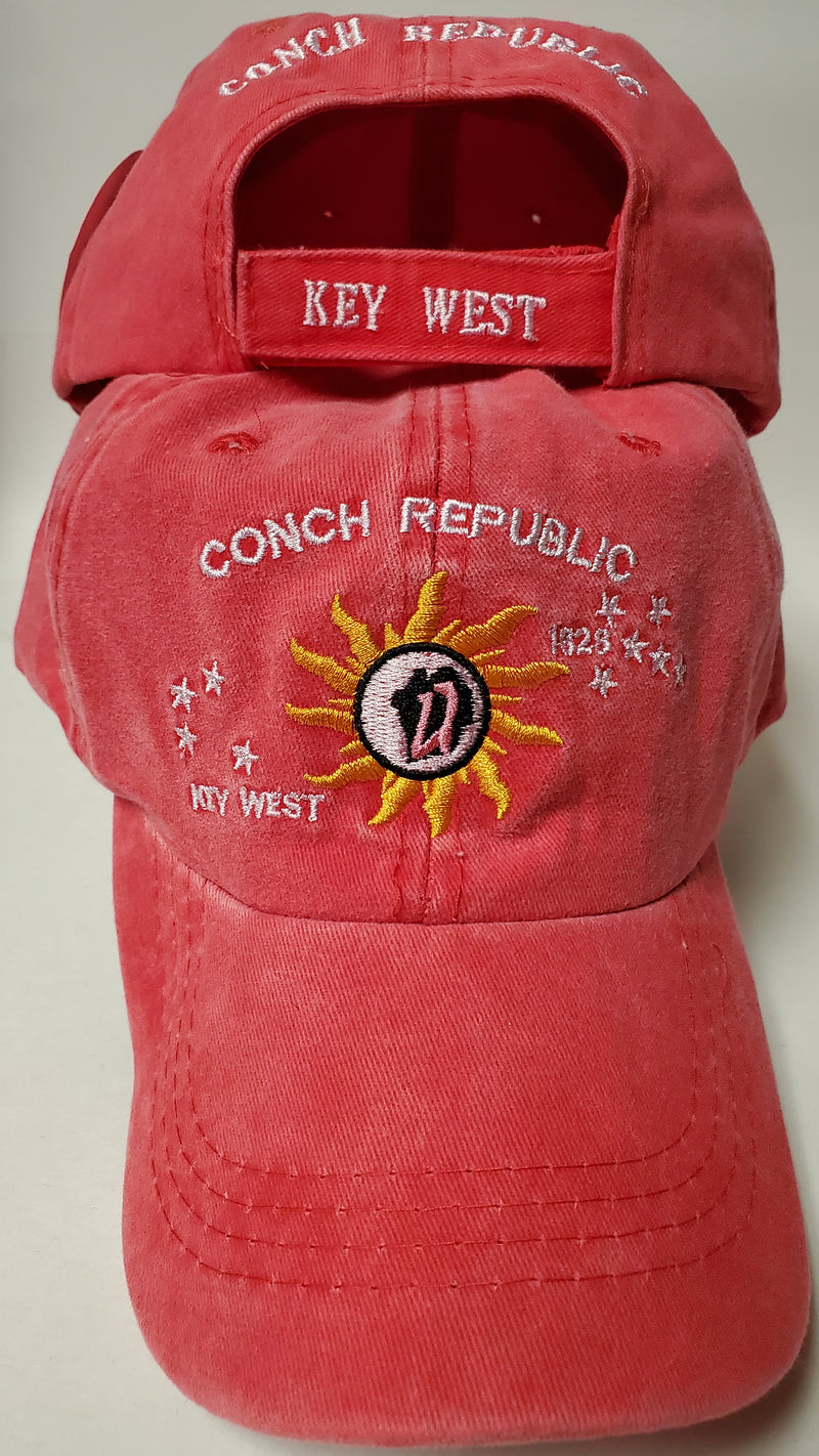 100% COTTON CAP CONCH REPUBLIC KEY WEST RED WASHED
