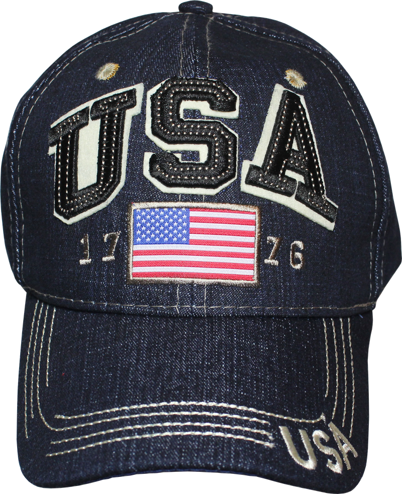 USA 3D 1776 Blue Jean American Flag Cap