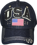 USA 3D 1776 Blue Jean American Flag Cap