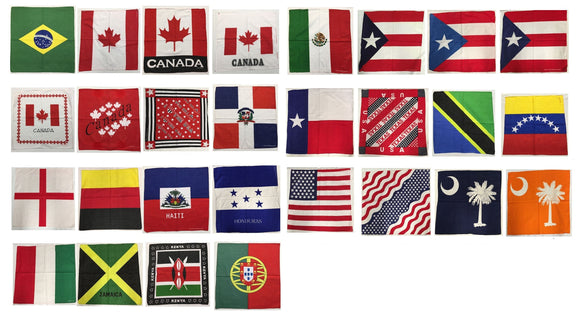 Assorted Countries Worldwide Flag Bandana Head Wraps 100% Cotton 22