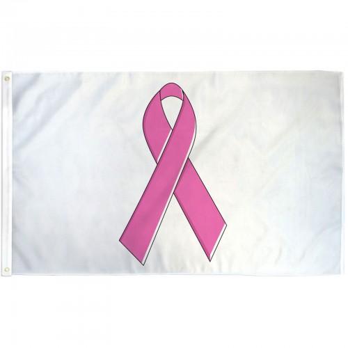 Breast Cancer Awareness Pink Ribbon White 3'X5' Flag Rough Tex® 68D Nylon