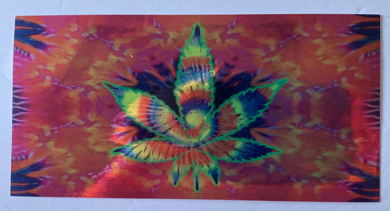 Mini Tie Dye Leaf Holographic Psychedelic Chrome 2.88" X 1.5" Bumper Sticker