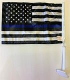 US Police Memorial Blue Line Double Sided Car Flag - 12''x18'' Knit