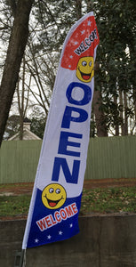 Open + Smiley Swooper Flag