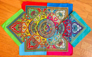 Assorted Mosaic Patterned Bandana Head Wraps 100% Cotton 22"X22"