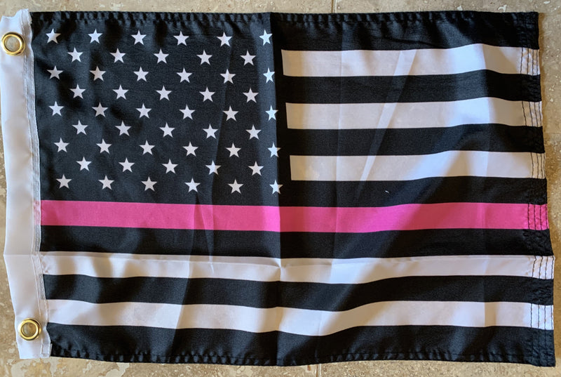 USA Pink Line Breast Cancer Survivor Memorial Flag With Grommets 12''X18'' Rough Tex® 100D
