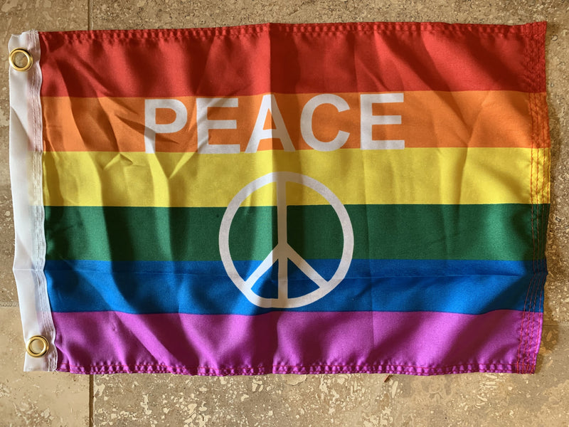 Rainbow Peace Sign Flag With Grommets 12'X18' Rough Tex® 100D