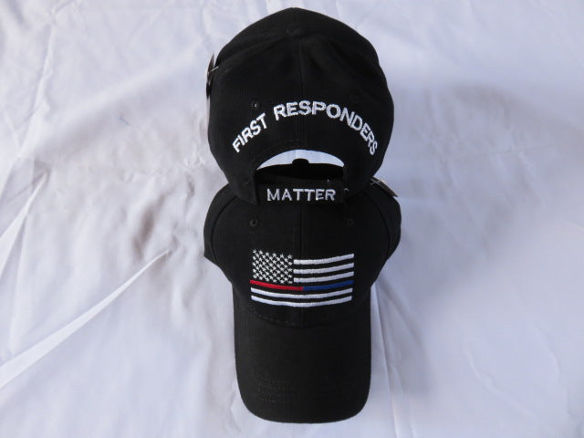 First Responders Matter Memorial Blue & Red Line Black Cap