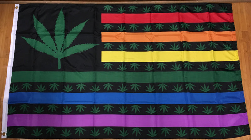 Marijuana American Rainbow Flag 3'X5' Rough Tex® 100D