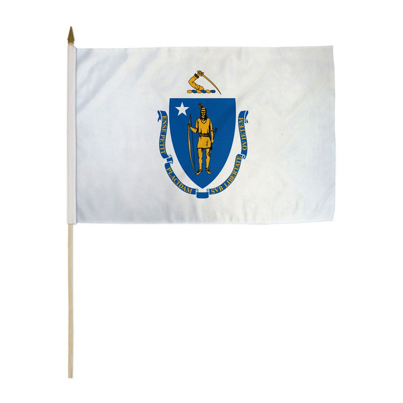 Massachusetts Stick Flags - 12''x18'' Rough Tex ®68D