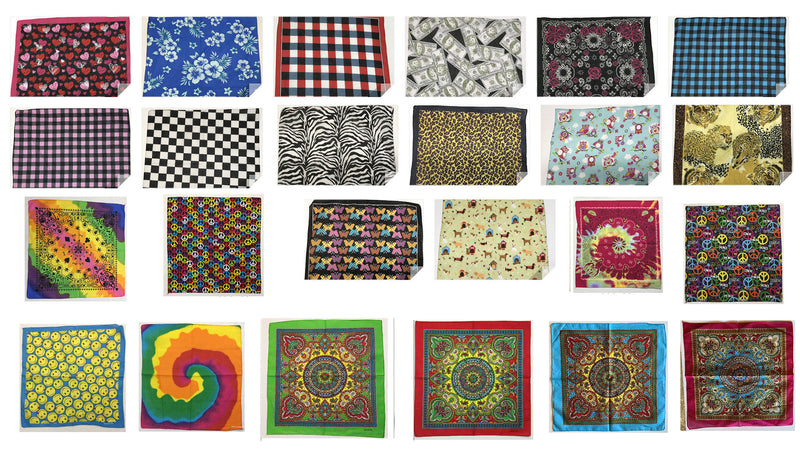 Collection One Of Assorted Fashion Bandana Head Wrap In Various Patterns And Designs 100% Cotton 22"X22"