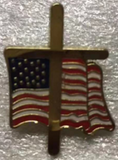 USA Wavy Flag With Gold Cross Cloisonné Hat & Lapel Pin