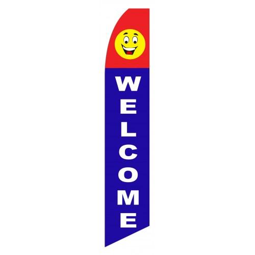 Welcome Open Smiley Swooper Flag