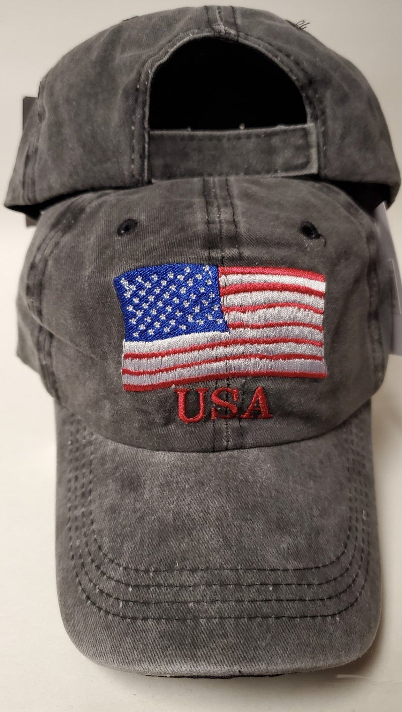 USA Waving Black Washed Cap