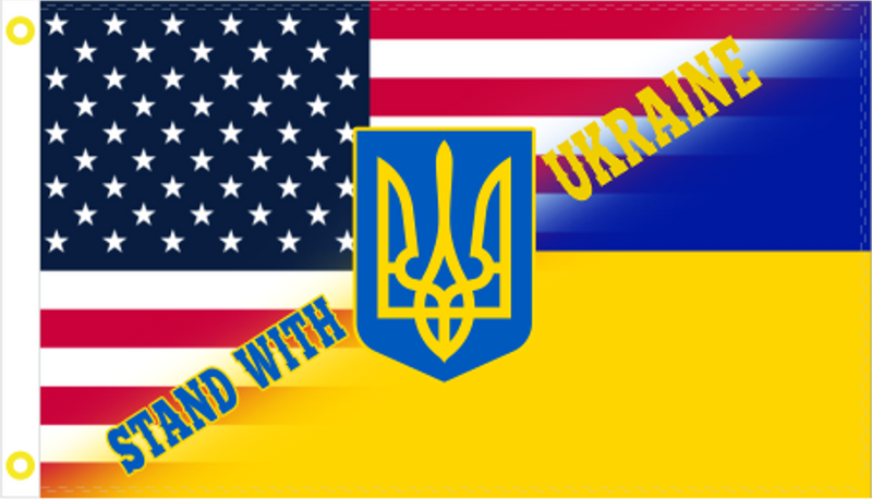 USA Ukrainian 3'X5' Flag Rough Tex® 100D Stand With Ukraine Tryzub American