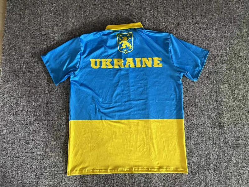 Ukraine Official Trident Flag & Royal Crest Athletic Jersey Rough Tex® Polo Shirt Size XXL