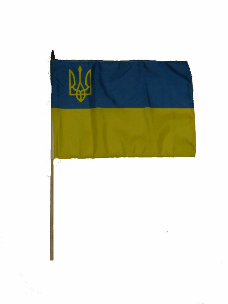 Ukraine Trident Union Stick Flag 12"x18" Flag ROUGH TEX® 100D
