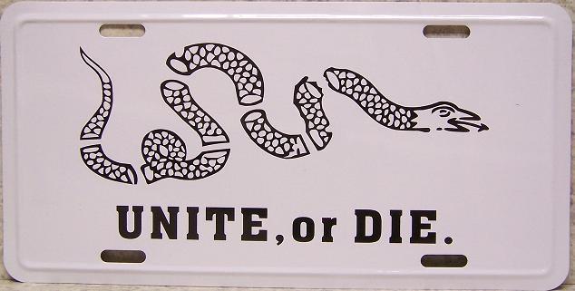 Unite Or Die Embossed License Plate