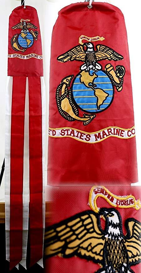 MARINES EMBROIDERED Flag Wind Sock