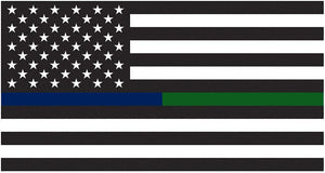 US Military and Police Memorial Thin Blue Green Line 3'X5' Flag Rough Tex® 68D Nylon