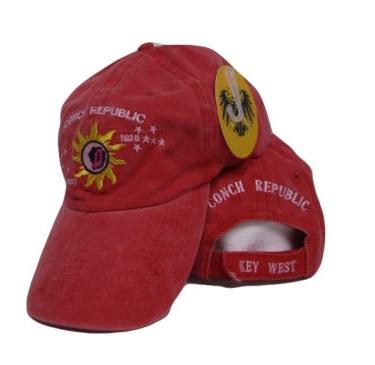 12 CONCH REPUBLIC KEY WEST CAP RED FADED WASHED CAPS SOLD BY THE DOZEN WHOLESALE