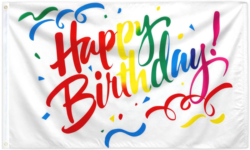 Happy Birthday White 3'X5' Flag Rough Tex® Polyester