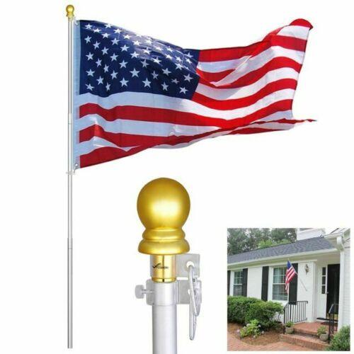 6 ft Aluminum Flagpole Kit Telescopic Flag Pole 3x5' U.S Flag Gold Ball Top