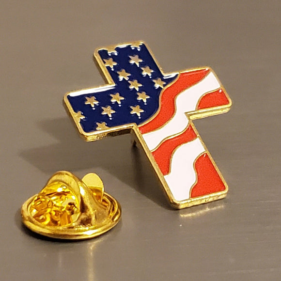 USA Cross Wavy -  Cloisonne Hat & Lapel Pin