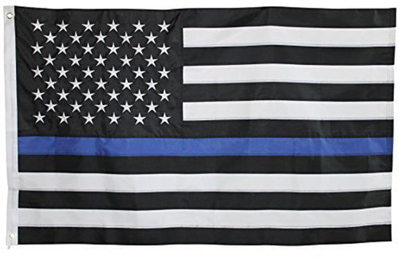 USA Thin Blue Line Police Memorial 5'X8' Flag With Embroidered Stars & Sewn Stripes 100% Rough Tex® 300D Nylon